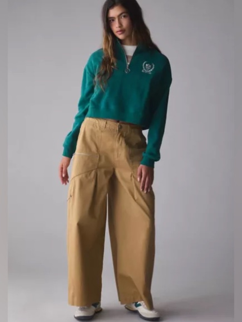 BDG Studio Wide-Leg Chino Utility Pants Tan Slouchy Workwear High Rise  XS